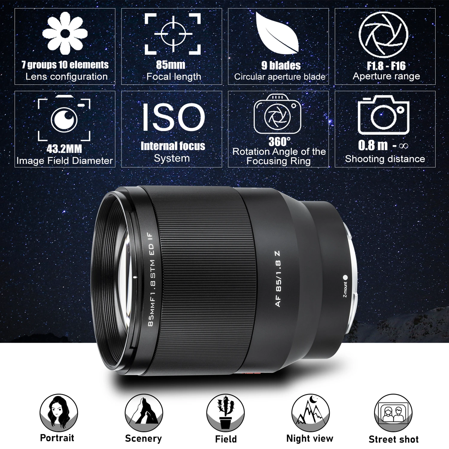 Viltrox 85mm F1.8 Z Mount Auto Focus Full Frame Fixed Portrait Lens COSCO for Nikon Camera Z5 Z50 Z6 Z7 | Электроника