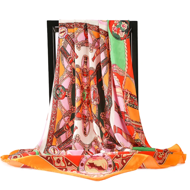 

Модный женский шарф, роскошный брендовый пасторальный хиджаб с цветочным принтом, шелковая атласная шаль, шарфы с квадратной головкой, нови...