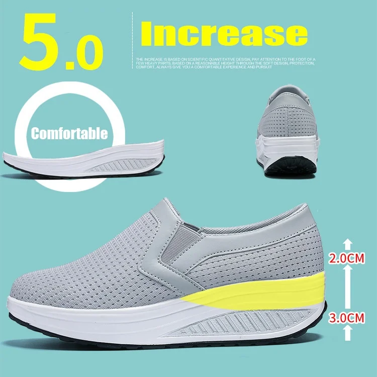 Brand Women Toning Shoes Lightweight Increase Height 5 Cm Swing Shoes Platform Wedge Sneakers Ladies Breathable Thick Sole Shoes