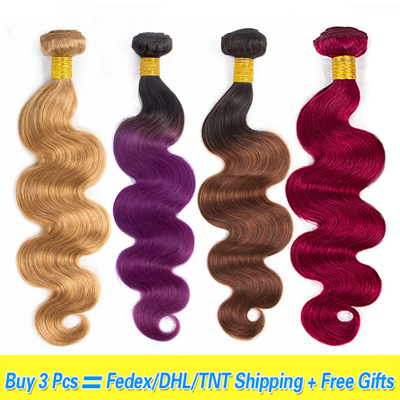 Бразильских 100% человеческие волосы плетение пучки Тела Пучки волнистых волос 1B