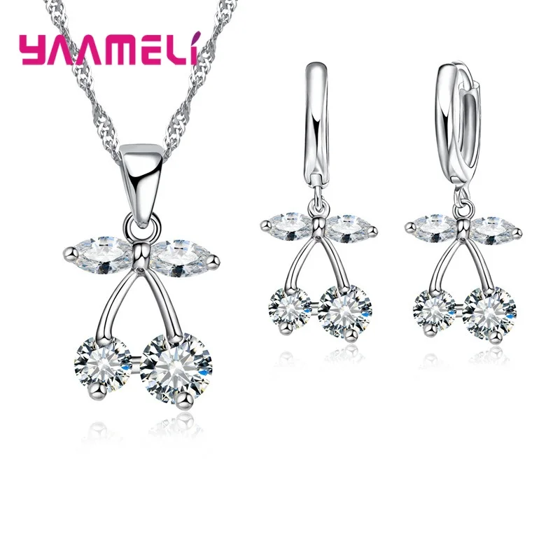 

2021 New 925 Sterling Silver Trendy Crystal Jewelry Set For Women Pendant Necklace Earrings Set Fashion Jewelry Wholesale