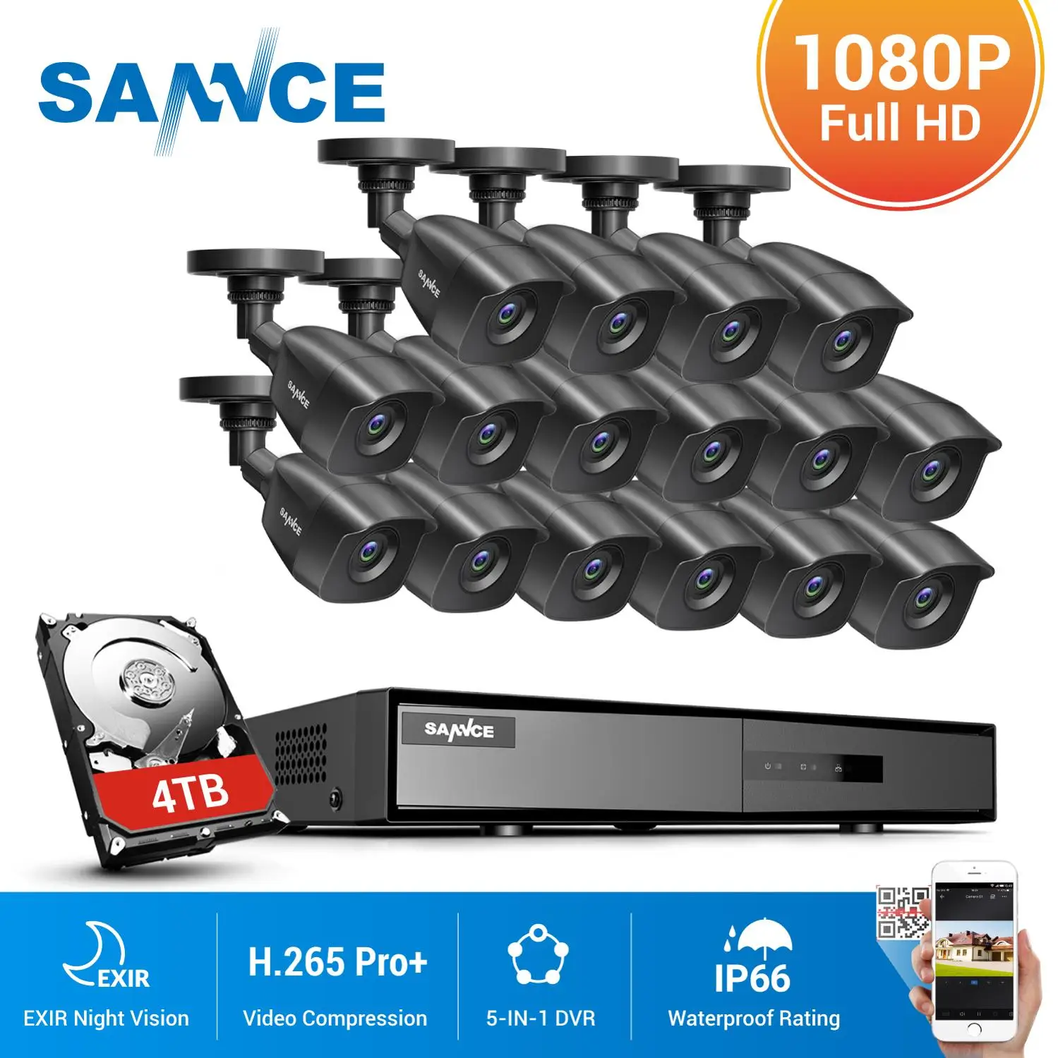 Система видеонаблюдения SANNCE 16 каналов HD 108P 1080P DVR 2 МП|Система наблюдения| |