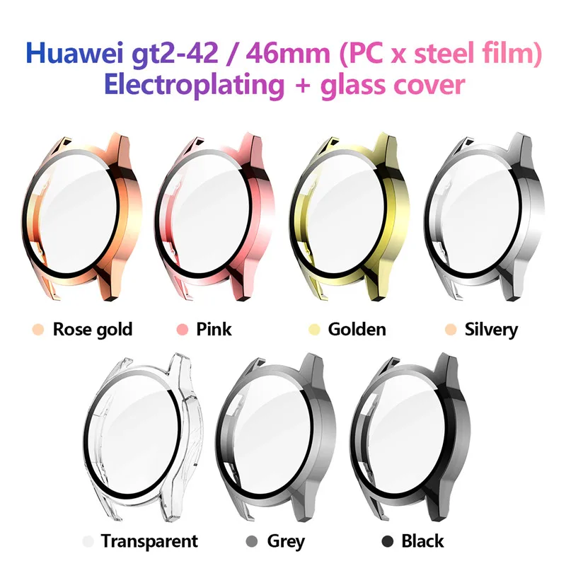 

2in1 Plating Full Cover+Tempered Glass Screen Protector For Huawei Watch GT 2 46mm 42mm Case Shell GT2 Protective Sleeve
