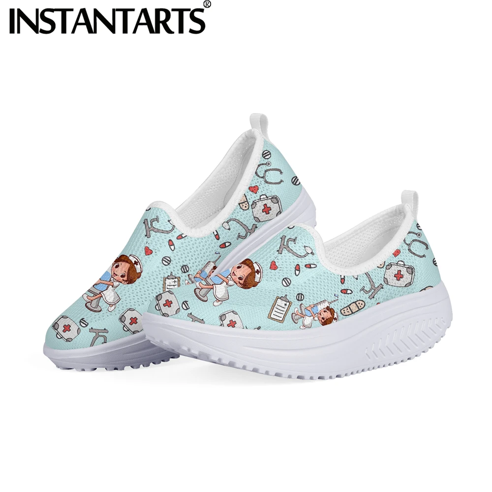 

INSTANTARTS Hot Style Women Slip-on Platform Shoes Pretty Nurse Flat Shoes Height Increasing Mesh Swing Sneakers Comfort Zapatos