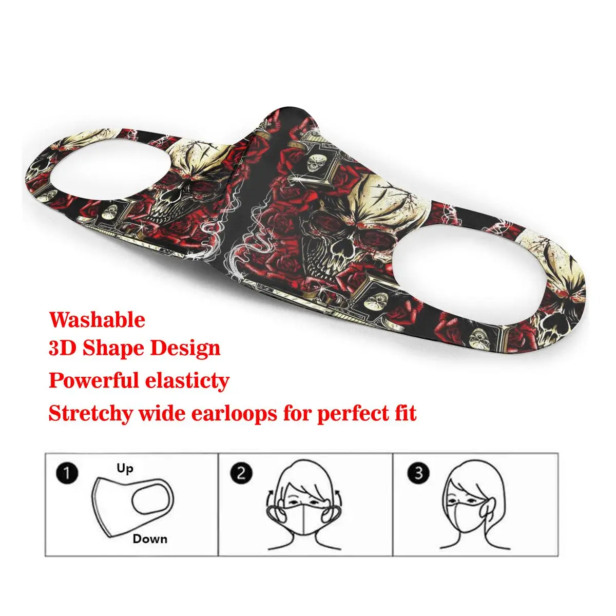 

Mouth Mask Skull Gun Blood Rose Dust Face Masks Cover Washable & Reusable for Adult Student Kids