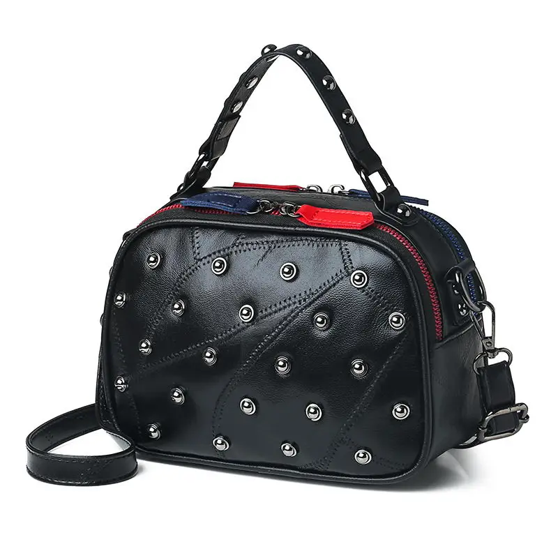 BlueRed DIINOVIVO заклепки плечо сумка для женщин pu кожаные сумки леди Маленькая двойная молния Бостонская Сумка Tote нить WHDV1271 - Цвет: BlueRed