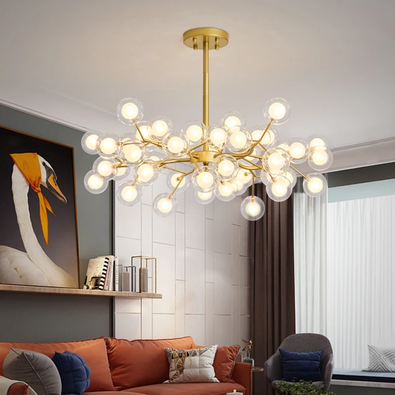 Люстра с зажигающимися стеклянными шариками, датский дизайн, для столовой, кухонного острова, освещения деревянной ветки.