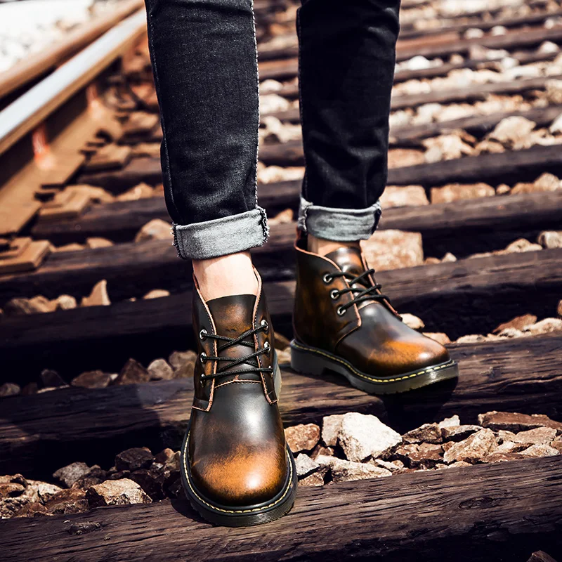 

Winter Autumn Men Boots High Quality Split Leather Men's Motorcycle Boots Outdoor Waterproof Men's Ankle Boots Big Size 47