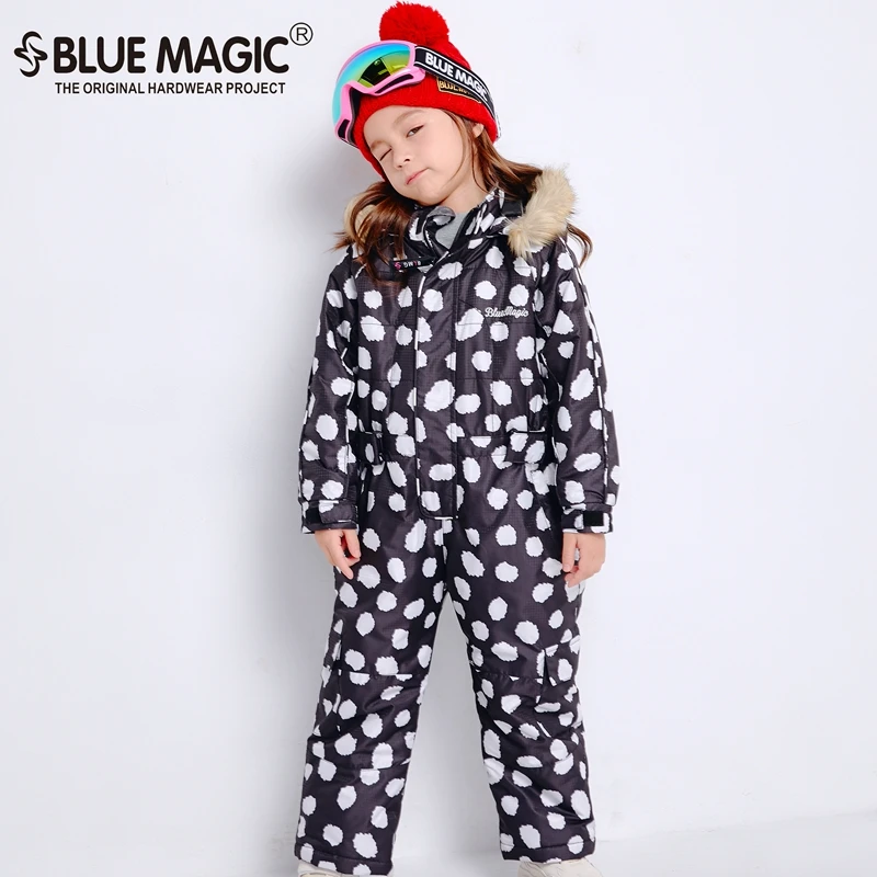 Bluemagic зимние лыжные костюмы для малышей, один предмет для детей, водонепроницаемый теплый комбинезон для девочек и мальчиков, Сноубордическая куртка, комбинезон-30 градусов - Цвет: BK DOT