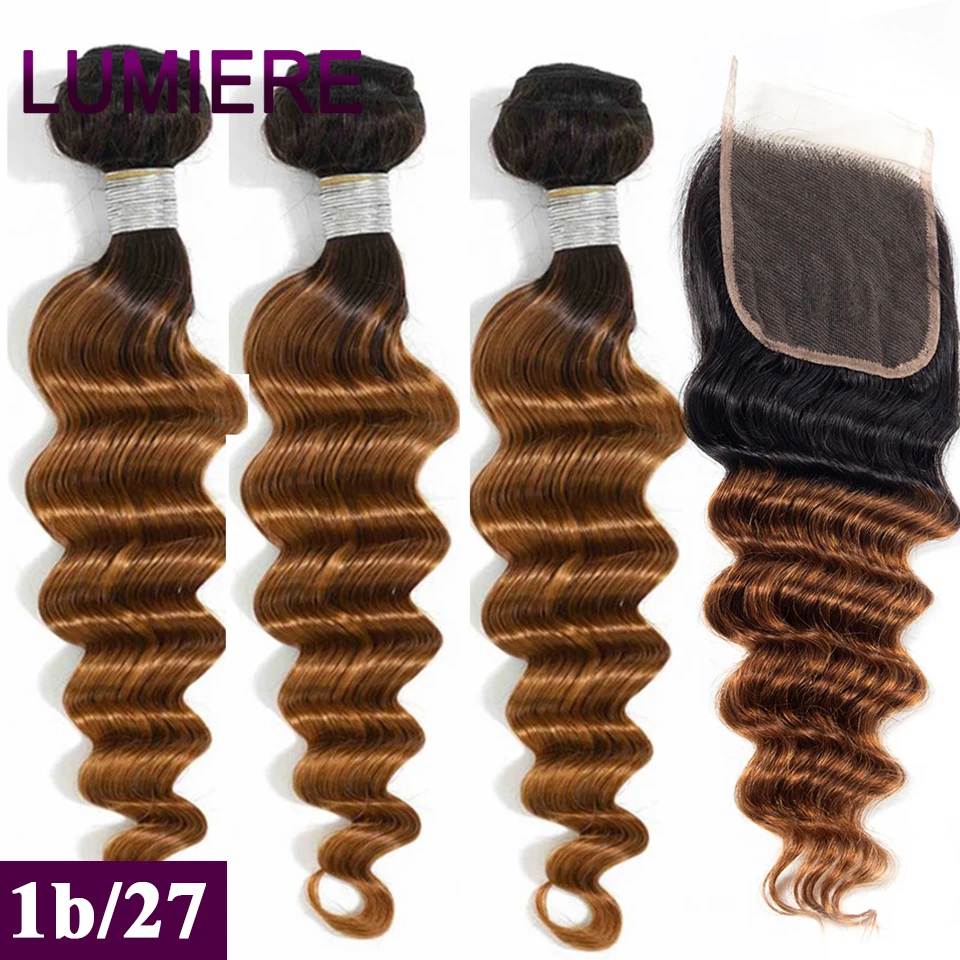 Ombre Loose Deep Wave Bundles with Closure Peruvian Hair Frontal Remy 100% Human Clousure Lumiere | Шиньоны и парики
