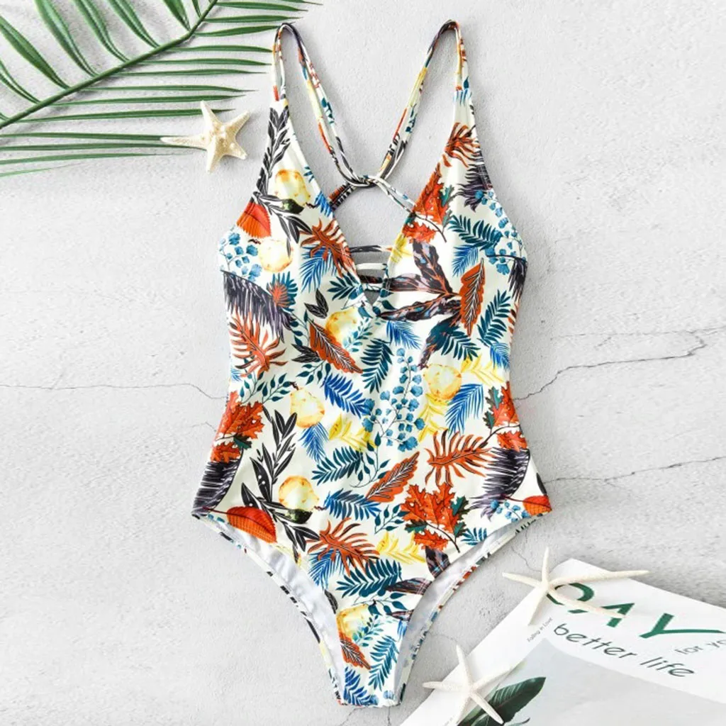 2020 Цельный купальник женский большого размера купальный костюм с принтом