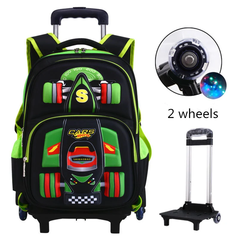 2 wheels green Школьная сумка на колесиках, ортопедические школьные сумки для мальчиков и девочек, Детский водонепроницаемый школьный рюкзак для подростков, детские школьные рюкзаки - Цвет: 2 wheels green
