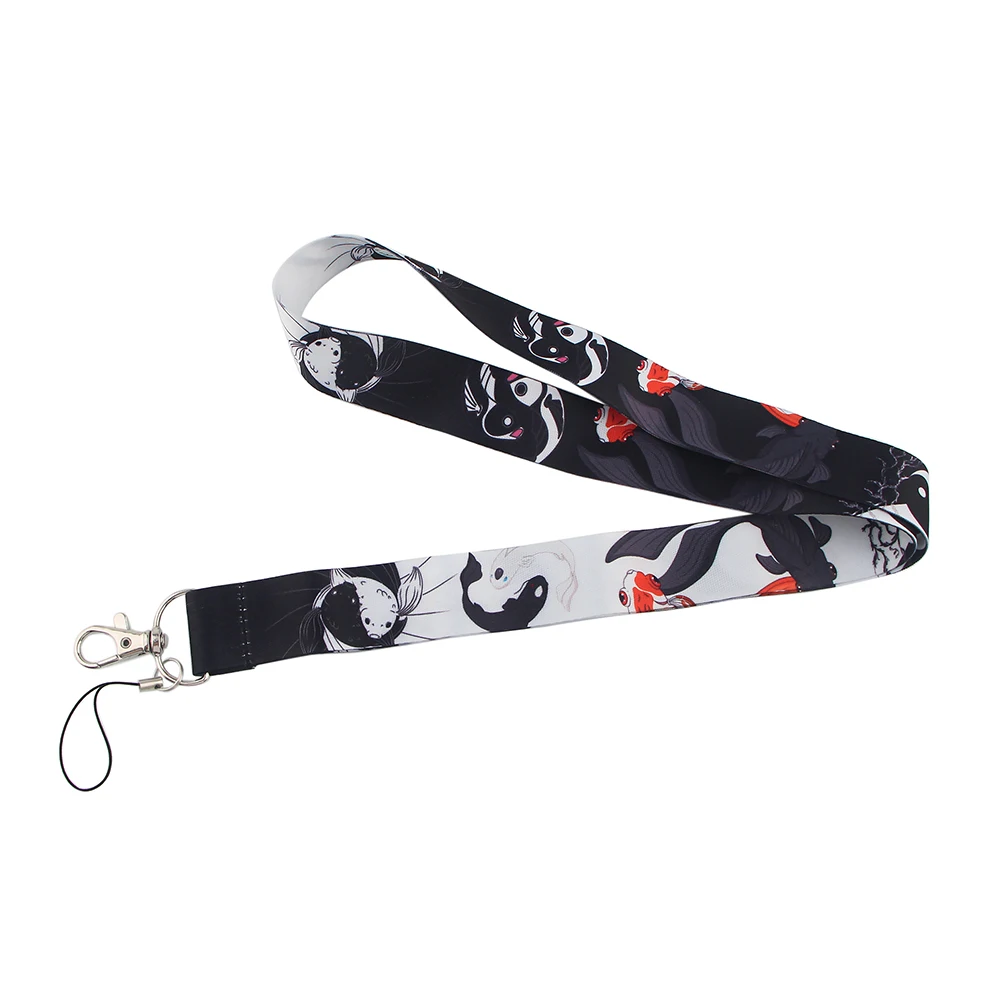 

JF452 Koi Creative Fish Black Lanyard Card Holder Student Hanging Neck Cell Phone Lanyard Badge Subway Access Card Holder