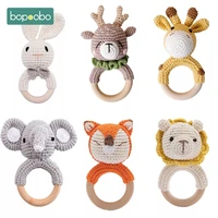 bopoobo 1pc baby rattles crochet bunny rattle toy wood ring baby teether rodent baby gym mobile rattles newborn educational toys