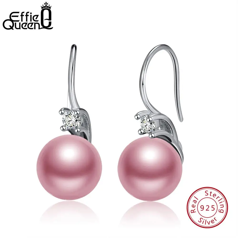 Effie queen 925 Женские Висячие серьги 10 мм Фиолетовый Круглый фиолетовый жемчуг имитация Женский Brincos AAA ослепительные вечерние ювелирные изделия TSE85-P