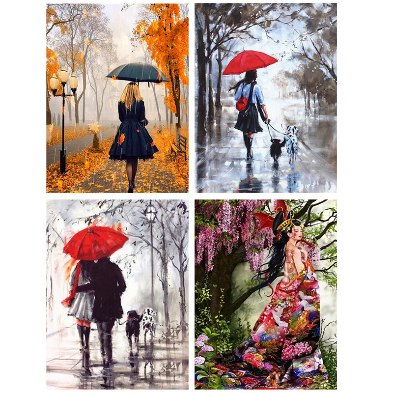 

llustrator Street Rain People Animal 5D DIY Diamond Painting Cross Stitch Embroidery Diamond Mosaic Art Living Home Room Decor
