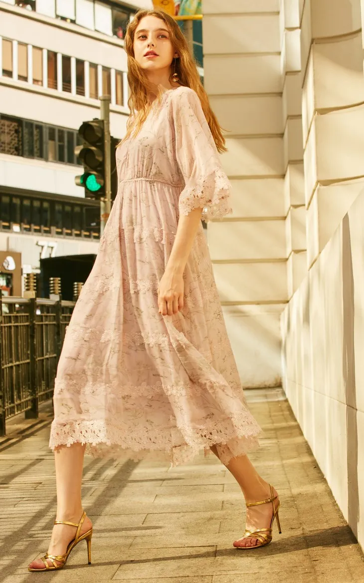 Vero Moda женское кружевное шифоновое платье с 3/4 рукавами и принтом | 31917C549