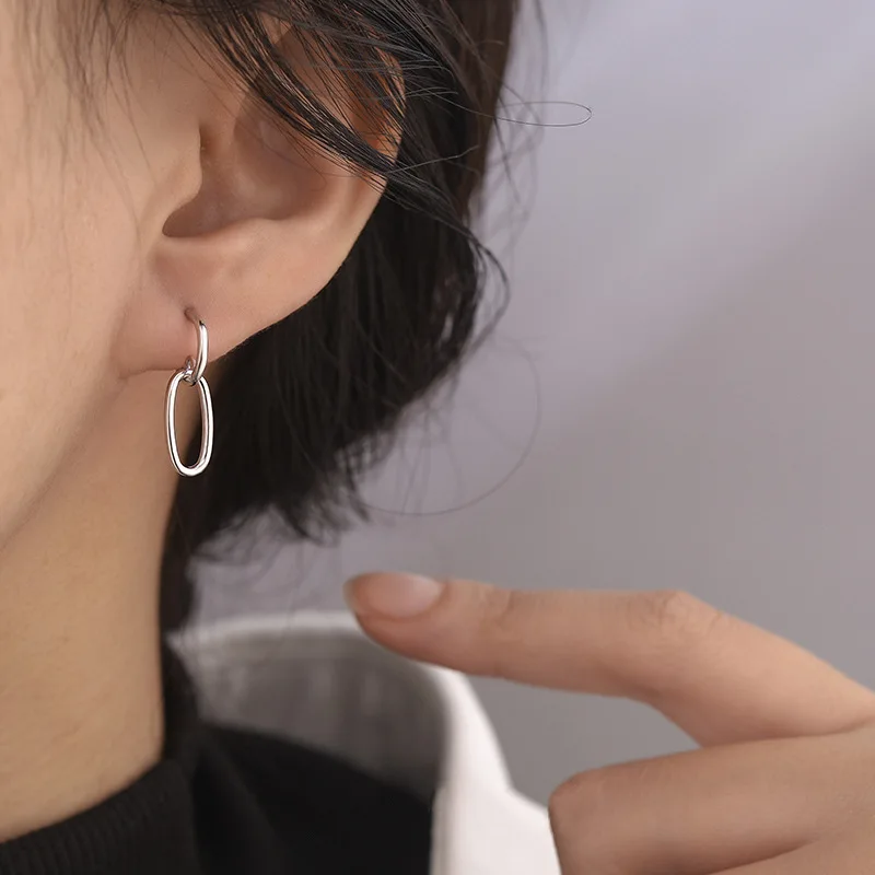 

FMILY Minimalist 925 Silver Needle Personality Geometric Hollow Earrings Fashion Hip Hop Punk Jewelry for Girlfriend Gift