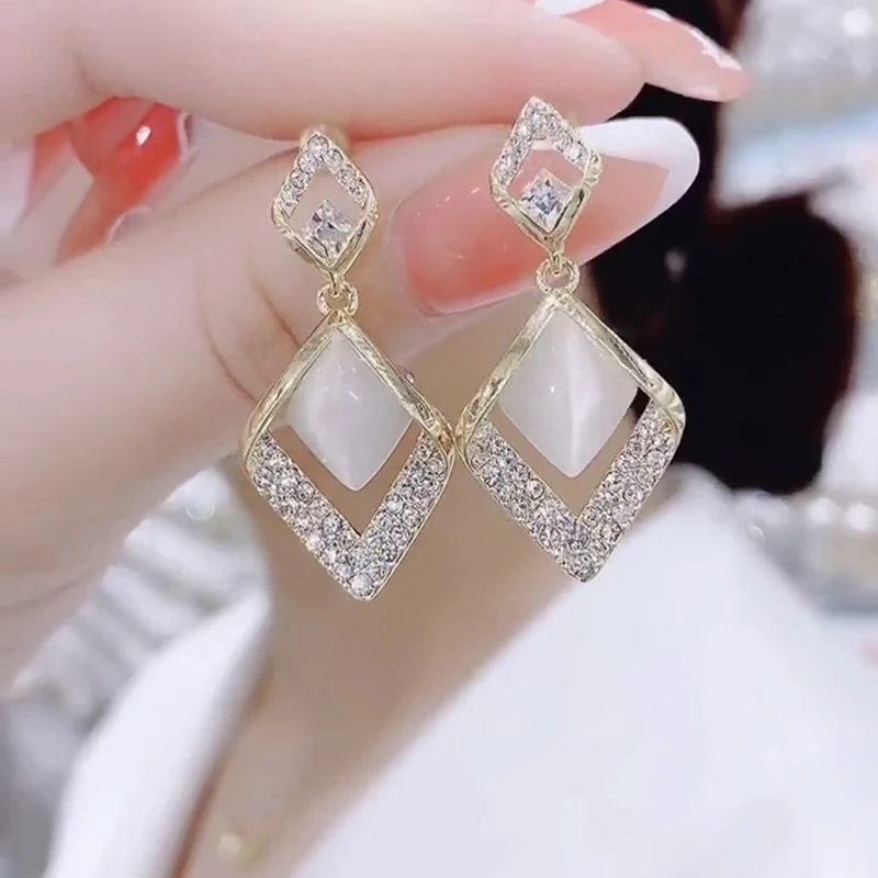 

Fashion Moonstone Geometry Square Earrings Cubic Zirconia Dangle Drop Earrings Women's Wedding Party Luxury Jewelry