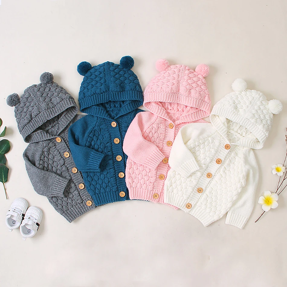 Осенне-зимний вязаный кардиган для маленьких девочек теплый свитер с капюшоном