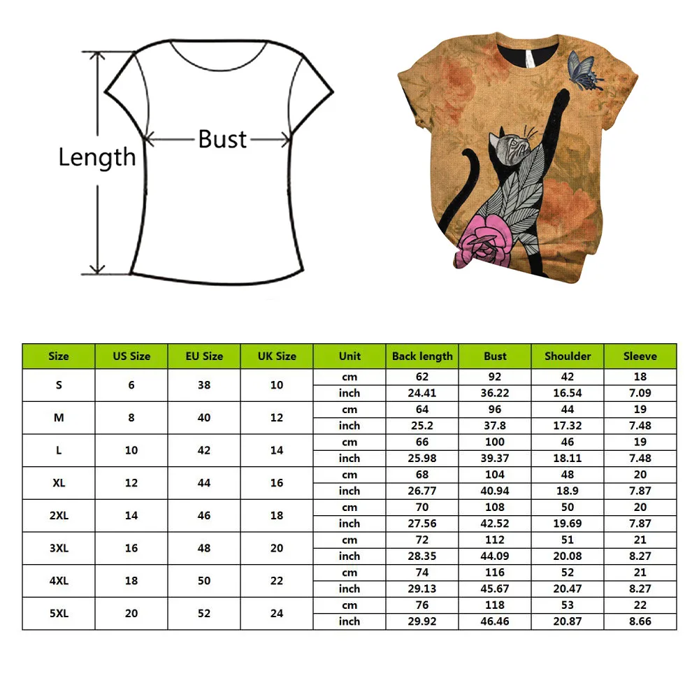 

WENYUJH Woman Tshirt Harajuku Graphic Tee Spring Summer Streetweear Women Animal Cat Print Cute Kawaii Short Sleeve T-shirt Tops