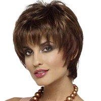 wig for women synthetic brown short straight hair with bangs high temperature daily use wigs