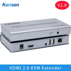 4k 60hz hdmi 2 0 usb kvm 60m hdmi kvm extender transmitter receiver via rj45 ethernet cat 5e 6 6e cable fit mouse keyboard free global shipping