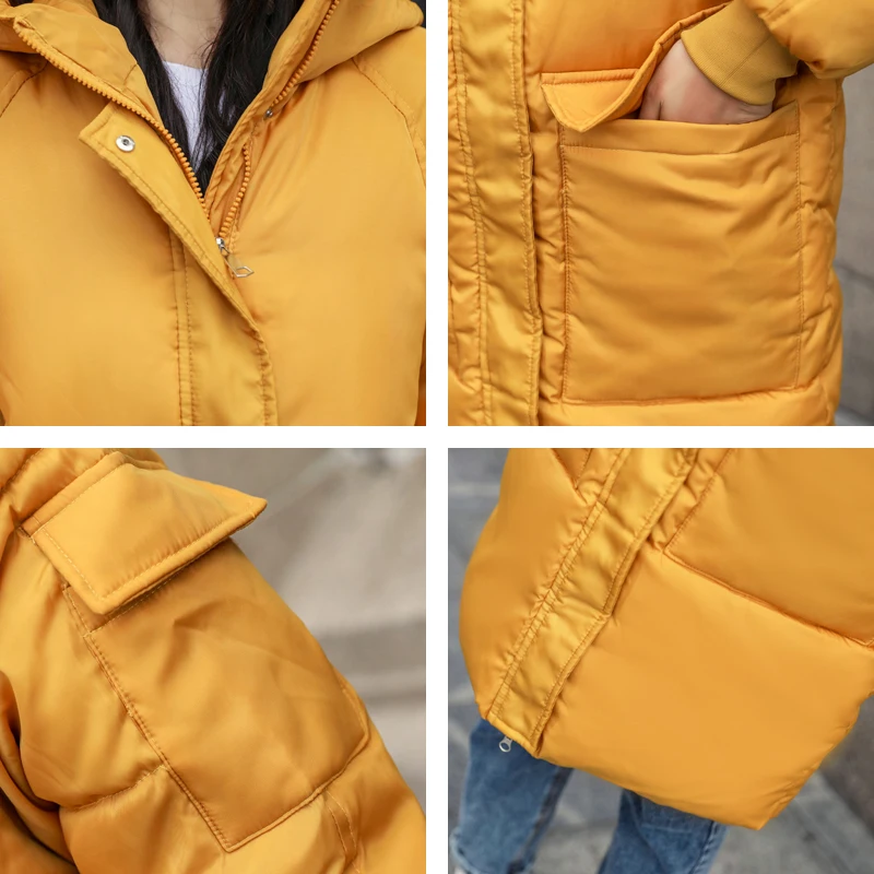 

Long Women's Parka 2020 Winter Solid Hooded Jacket Woman Stand Collar Cotton Padded Plus Size Casual Outwear Coat Frau Jacke