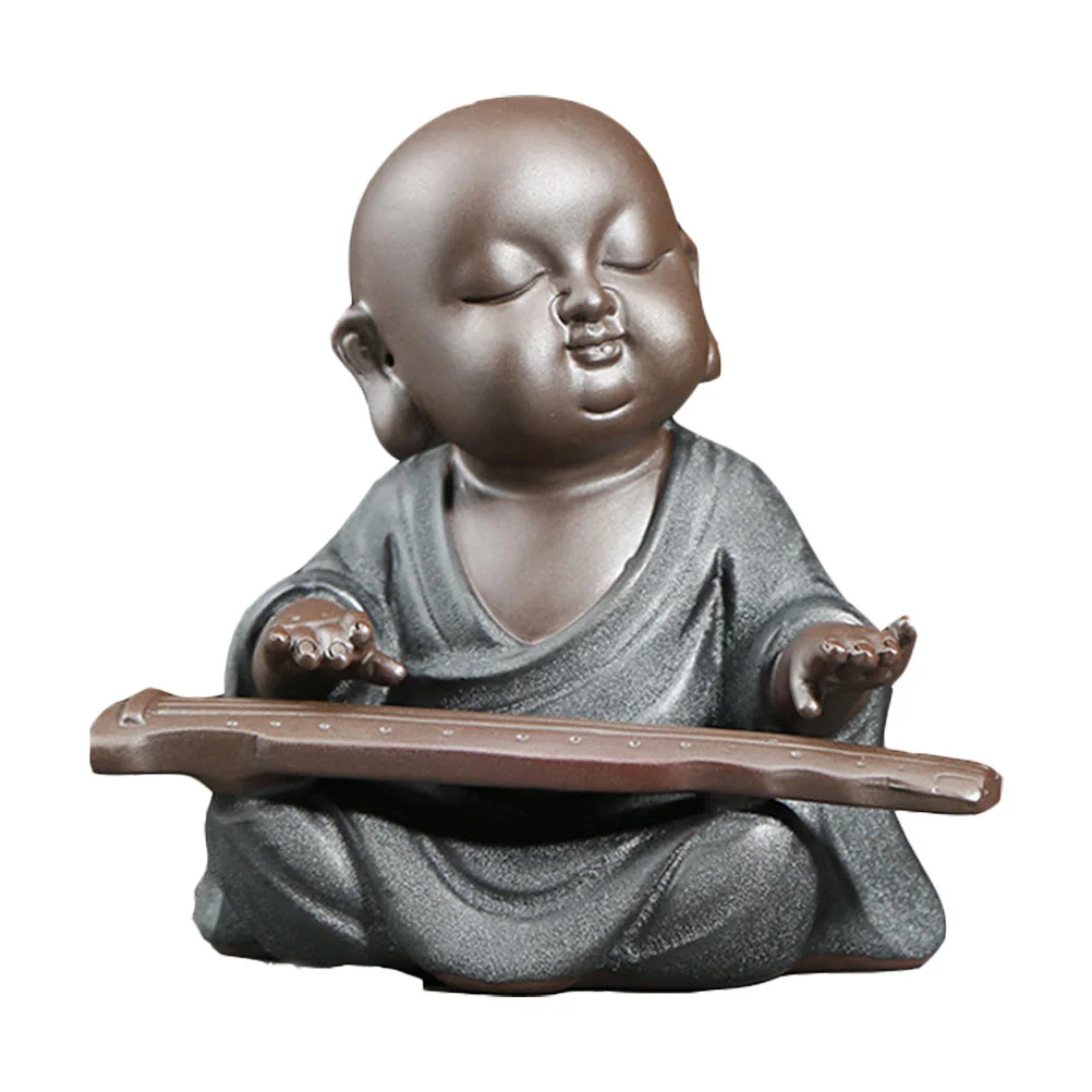 

1 Pc Tea Pet Decor Little Monk Statue Decor Creative Sculpture Purple Clay Craft
