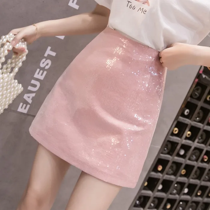 Сексуальная Женская мини-юбка трапециевидной формы Блестящая юбка с блестками