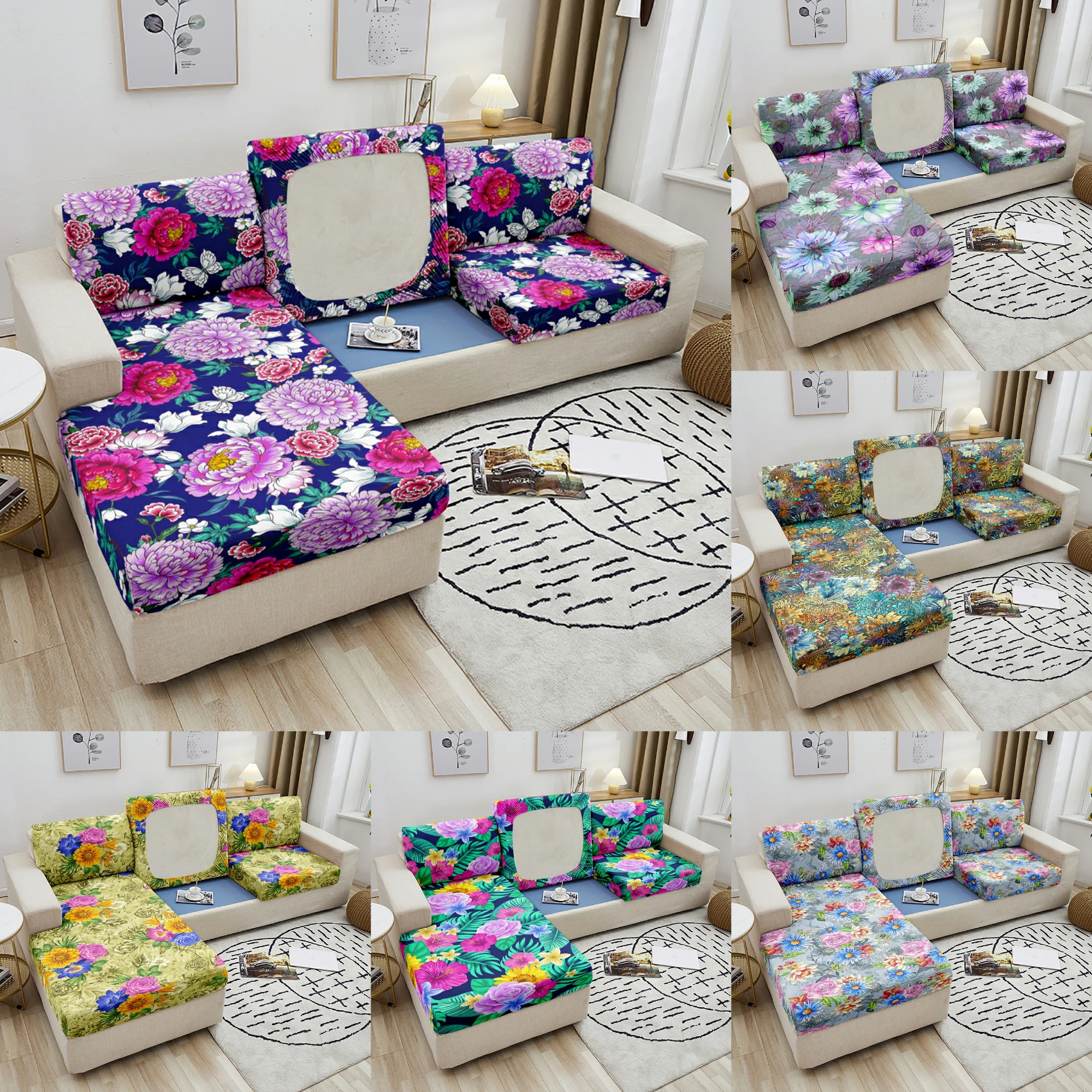 

Floral Printed Sofa Seat Cushion Cover Elastic Pet Furniture Protector Living Room Corner Sofa Slipcover Couch Cover 1-4- Seater