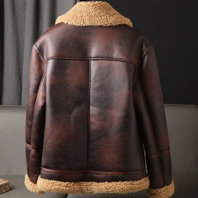 Streetwear Mens Pu Leather Classic Zipper Thicken Motorcycle Bikers Jacket Winter Fleece Lining Outerwear Vintage Pilot Jackets leather bomber