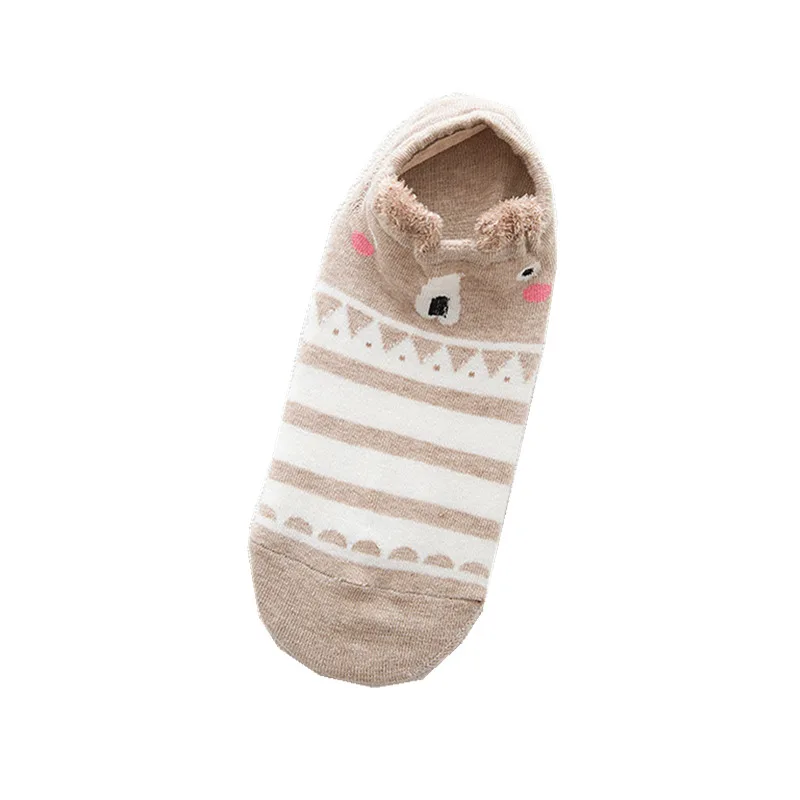Brown Striped Bear Новые весенне-летние женские неглубокие невидимые носки-тапочки, Хлопковые женские носки-башмачки с рисунком кота, нескользящие носки - Цвет: Brown Striped Bear