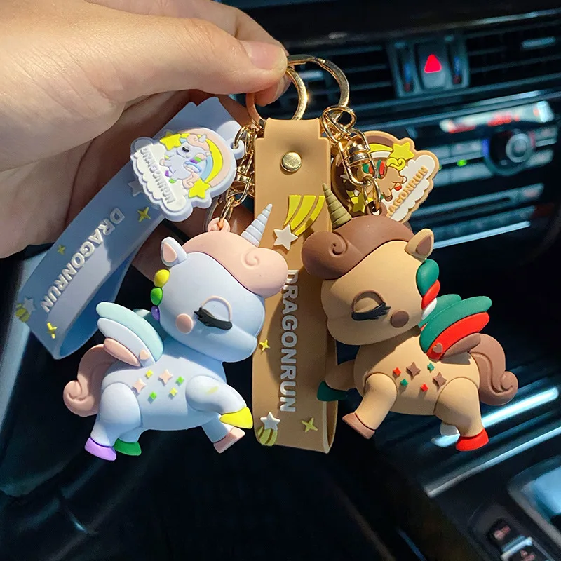 

Cute Couple Key Chains Silicone Unicorn Animal Keychain Gifts for Women Car Bag Horse Pendant Student Accessories Keyring