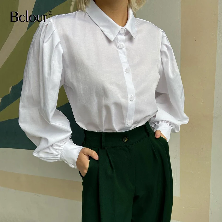 

Элегантная однобортная блузка Bclout, осенняя винтажная рубашка с длинным рукавом-фонариком, Женская Повседневная офисная белая рубашка для р...