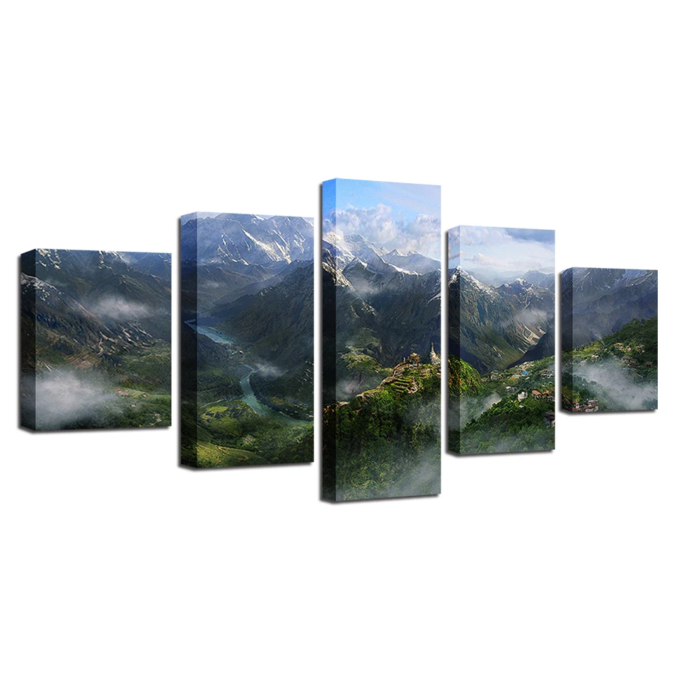 

Posters Canvas Modular Paintings 5 Pieces Mountain River Natural Landscape Pictures HD Printing Decor Home Living Room Wall Art
