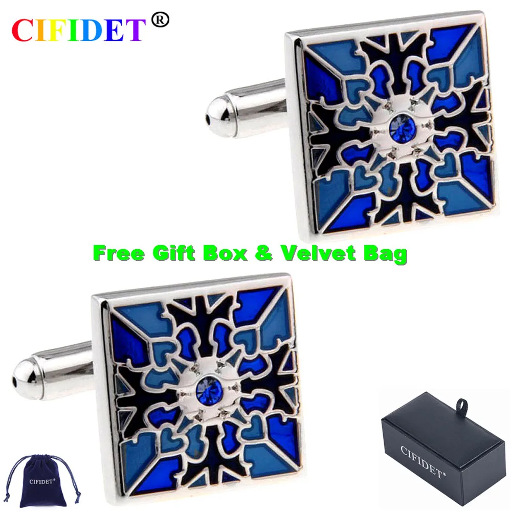 

CIFIDET картина запонки голубой квадратный эмаль рубашка Запонки с бархатным мешочком и подарочной коробке ювелирные изделия аксессуары пода...