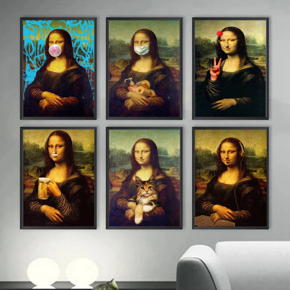 

Canvas Painting Funny Mona Lisa Poster and Picture Portrait Print Wall Art Pictures For Corridor bar Living Room Home Decor