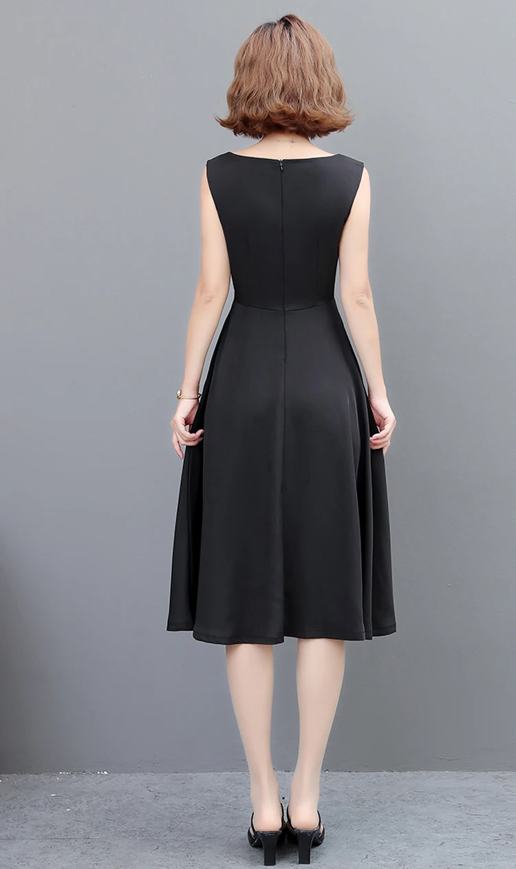 

Deivor's new retro style looks thin, Hepburn medium length black large swing A-line dress summer