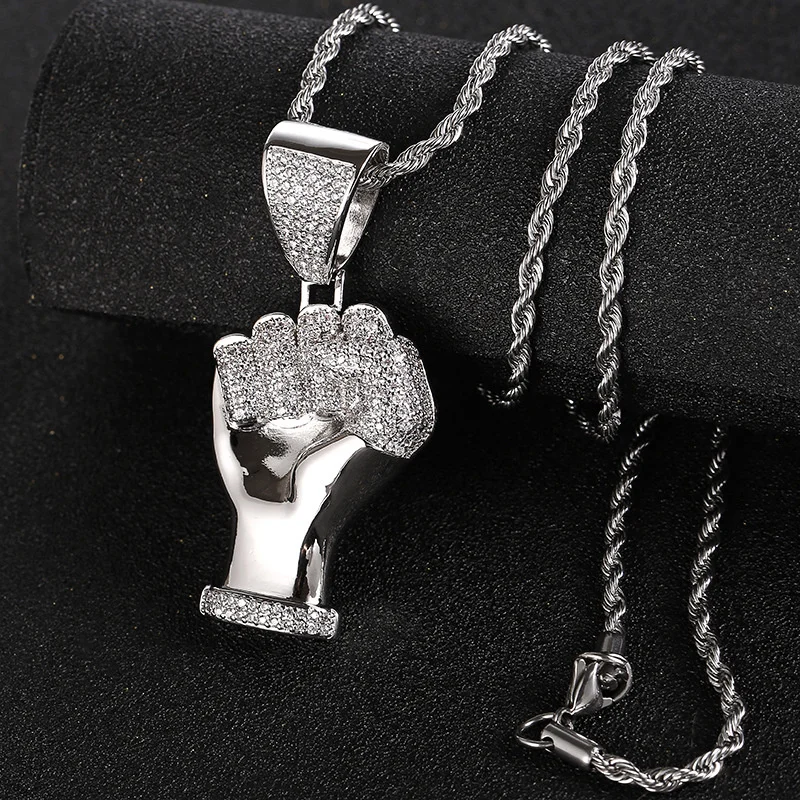 

Hip hop jewelry innovation fist pendant micro set zircon trend Necklace accessories