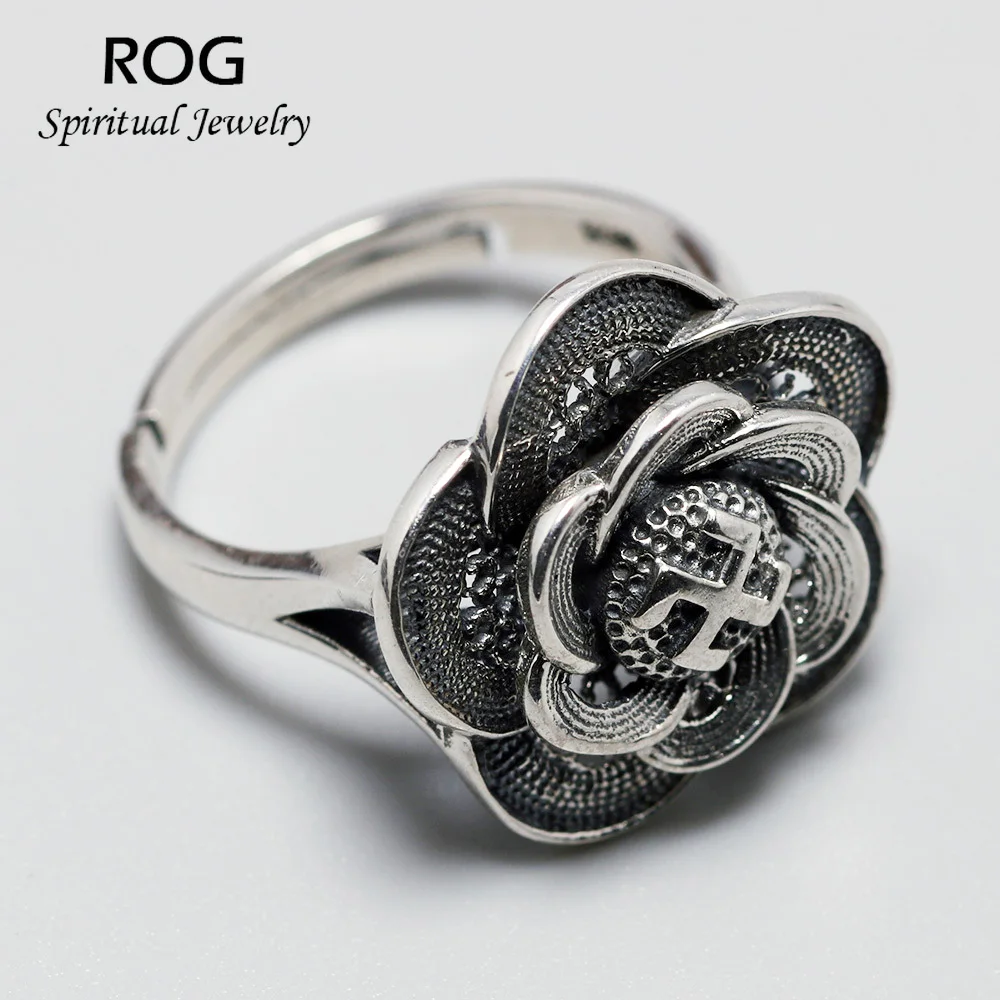 Настоящее 925 пробы серебряные мантровые кольца для женщин вращающийся цветок