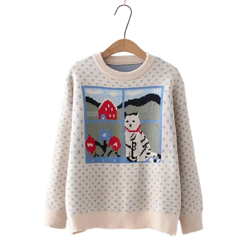 Women's Cartoon Embroidery Knitted Sweaters 2020 Winter Korean Commuter Pullover Jacquard Core-spun Sweater 208788