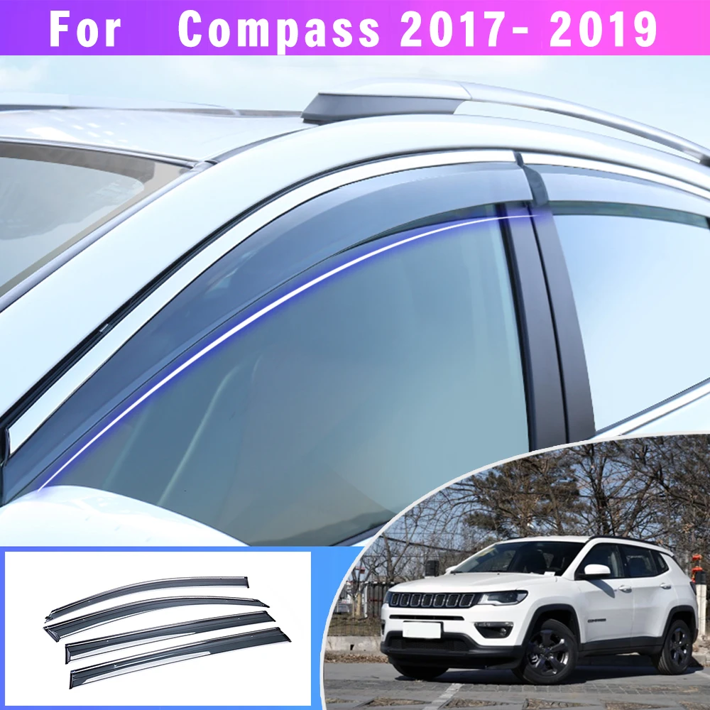 

Car Styling For Jeep Compass 2017 2018 Smoke Window Sun Rain exterior visor Deflector Guard Sunny Visor Auto Accessories 4PC