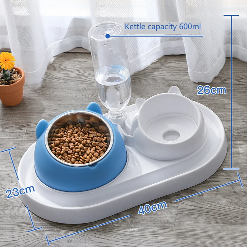 

New Double Dog Pet Bowls Pets Water And Food Bowl Set 15 Tilted With Automatic Waterer Bottle For Small Or Medium Size Dogs