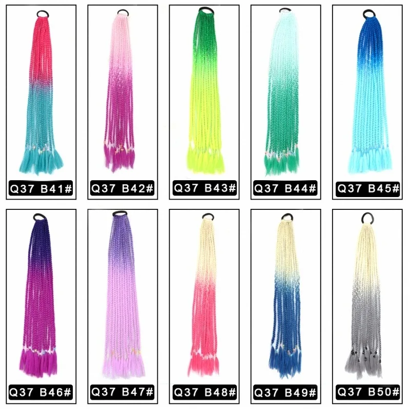

Ponytail Braids Jumbo Box Braid Synthetic Braiding Hair Rainbow Extensions Ombre Color Colorful Fiber Accessories Heat Resistant