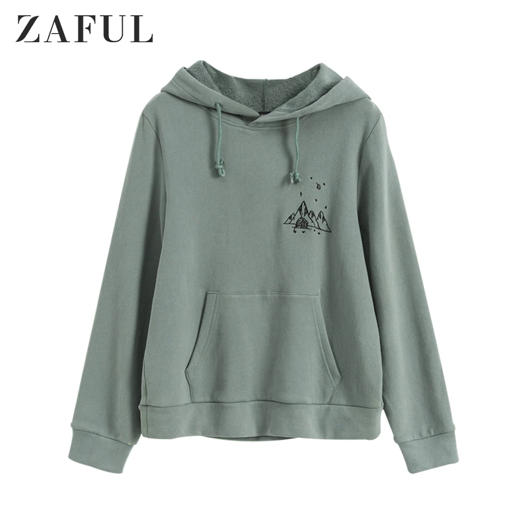 ZAFUL/женский пуловер с капюшоном и вышивкой на шерстяной подкладке передним