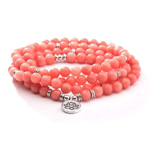 

pink 108 beads 8mm elastic adjustable Lotus life tree Buddha OM eye Chakra Reiki agate Onyx Yoga Bracelet necklace tyg24
