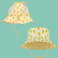 bucket hat girl summer beach big brim with string sun protection breathable pineapple holiday swimming accessory for baby