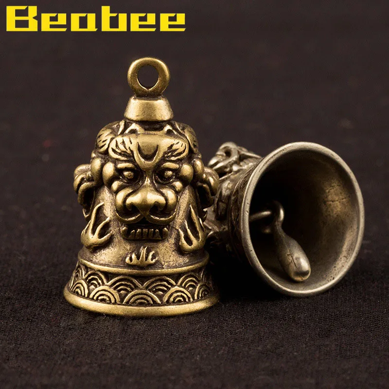 

Retro Brass Christmas Bell Three Lion Keychain Pendant Pure Copper Feng Shui Bell Car Key Chain Pendant Handmade Accessorise