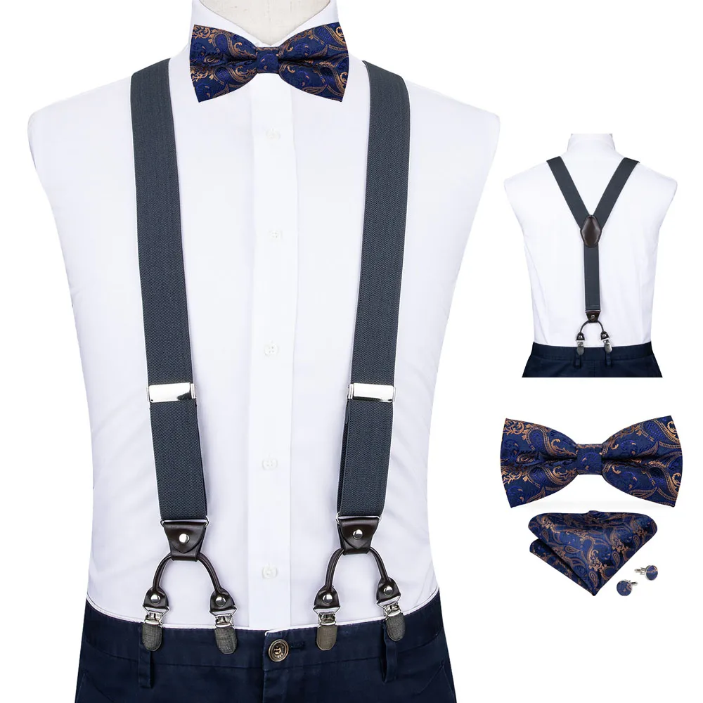 Мужские синие подтяжки комплект галстуков бабочек деловые и свадебные